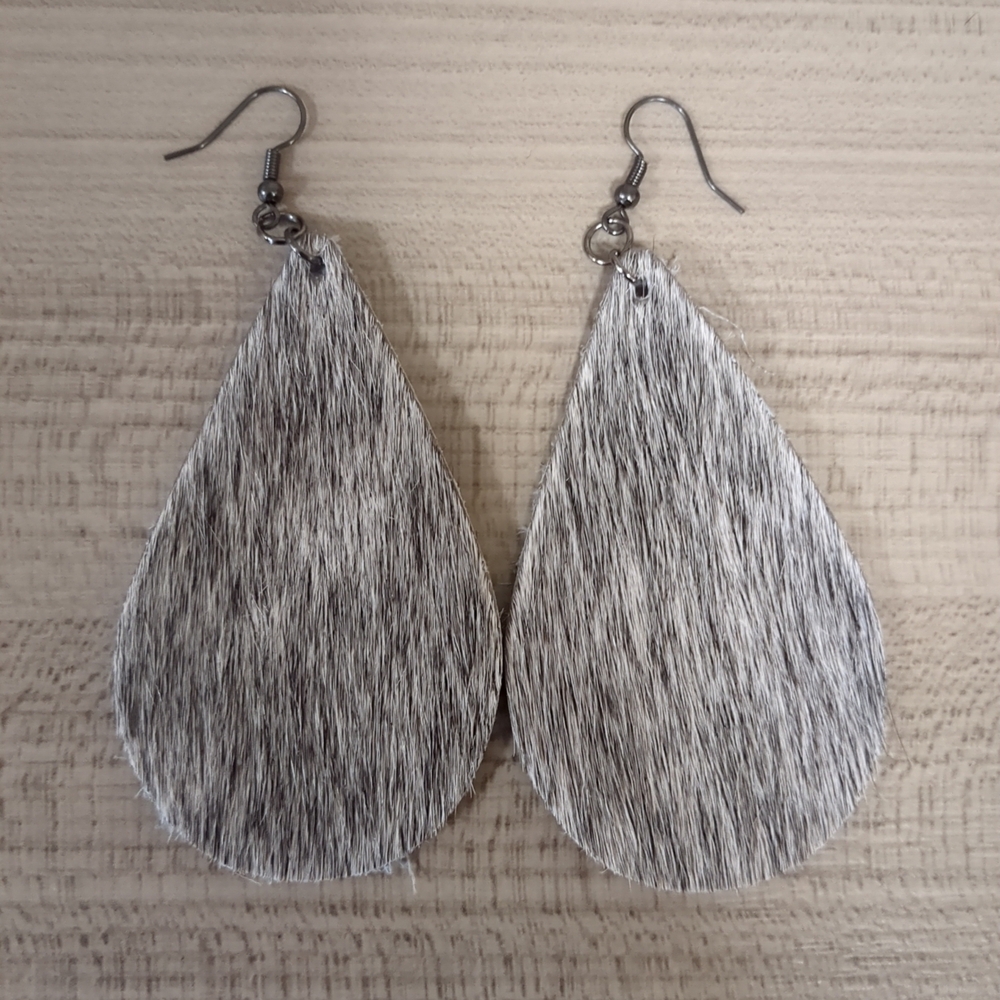 Handmade Western Cowgirl Cow Hide Fur Earrings